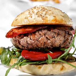 Spanish style pork burger with Chorizo and Piquillo peppers