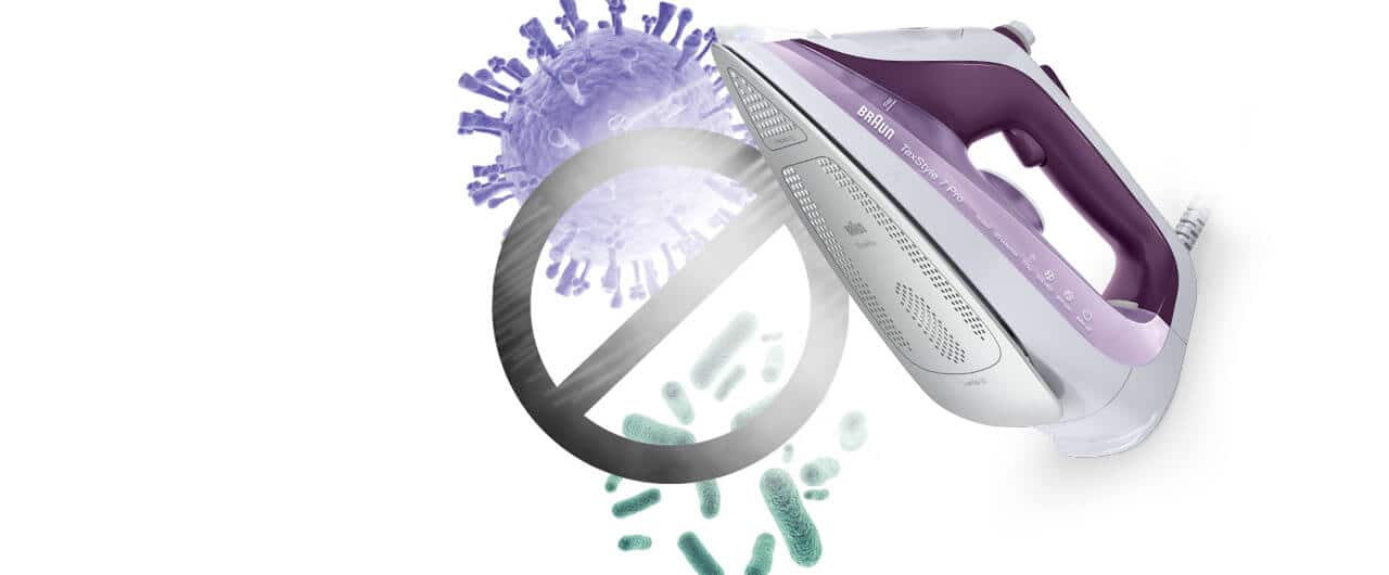 Braun's TexStyle 7 Pro with steam in an upfront position. Proven to kill more than 99,99 % of viruses and bacteria¹.