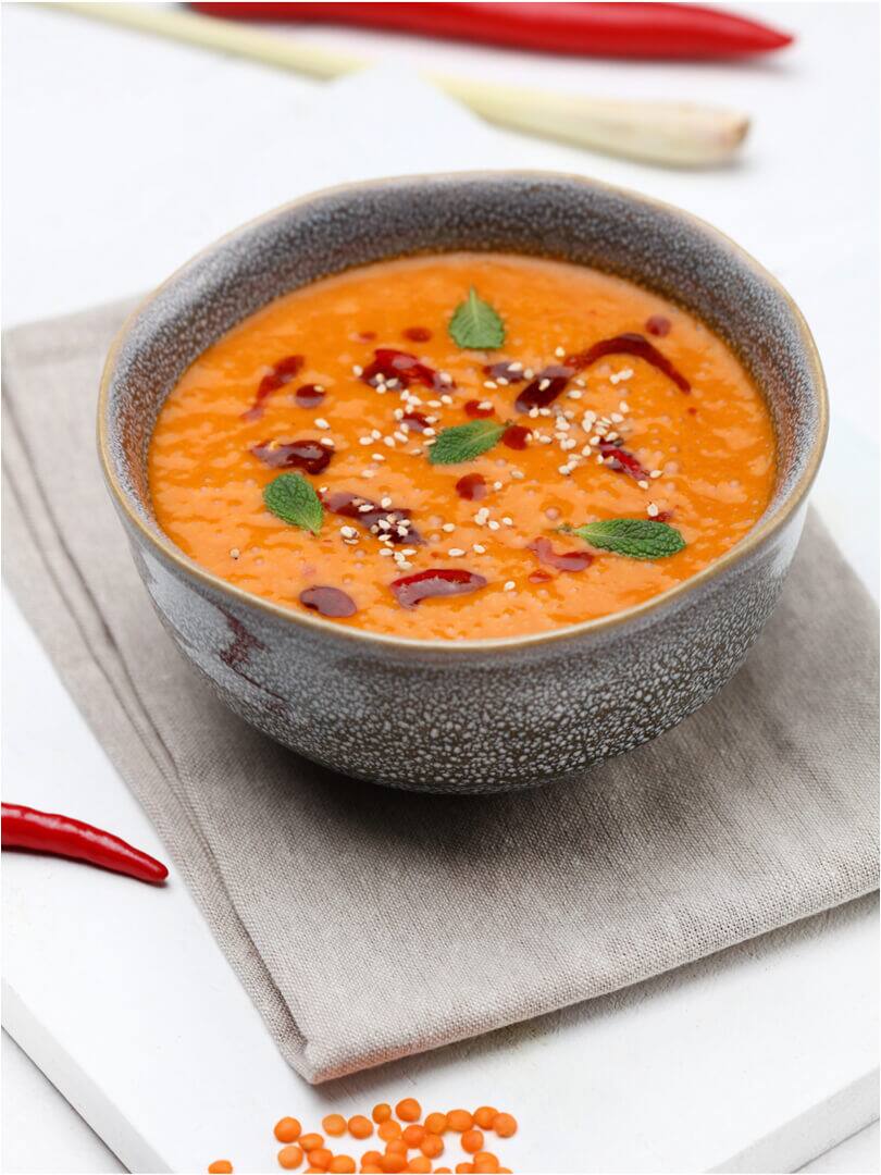 Thai flavoured red lentil soup with coconut milk